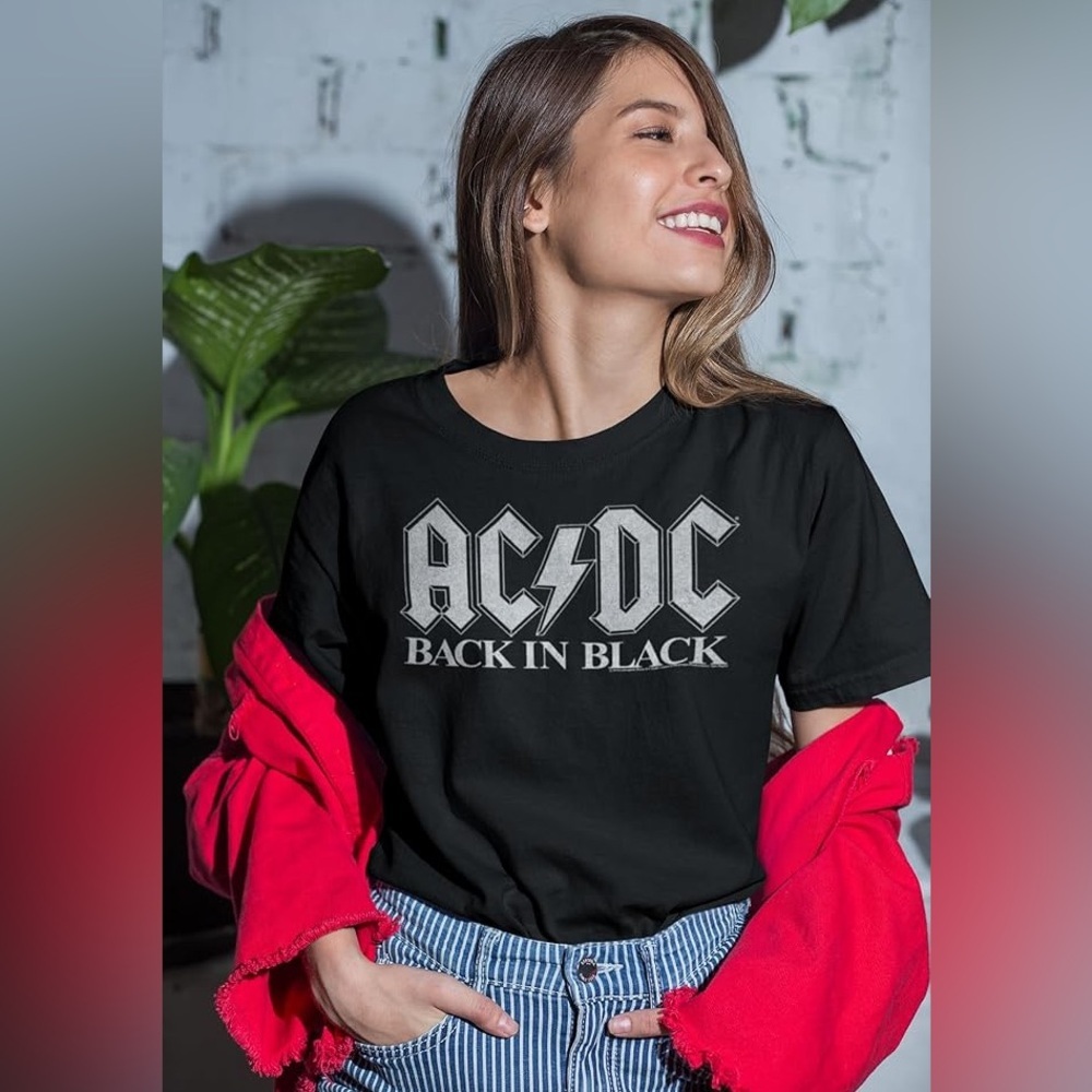 AC/DC Black Cotton Tee with White Logo 100% Cotton